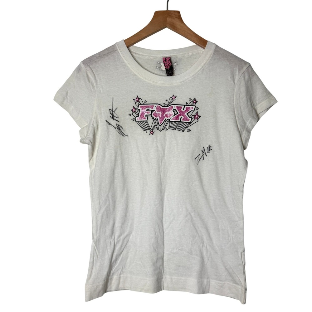 Vintage Y2K Fox Racing Stargaze Tee White Glitter Graphic T-Shirt Sz Large NEW